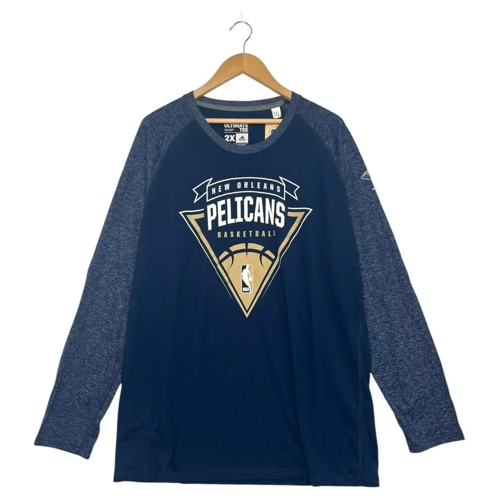 New Orleans Pelicans Shirt Mens 2XL NBA Basketball Climalite Long Sleeve Adidas